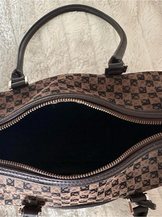 Liz Claiborne Brown Patterned Shoulder Satchel with Dark Trim - Picture 8 of 10